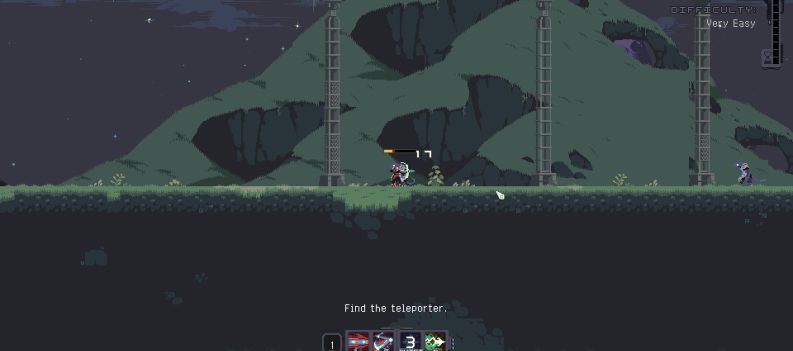 A screenshot of the Huntress in Risk of Rain Returns.