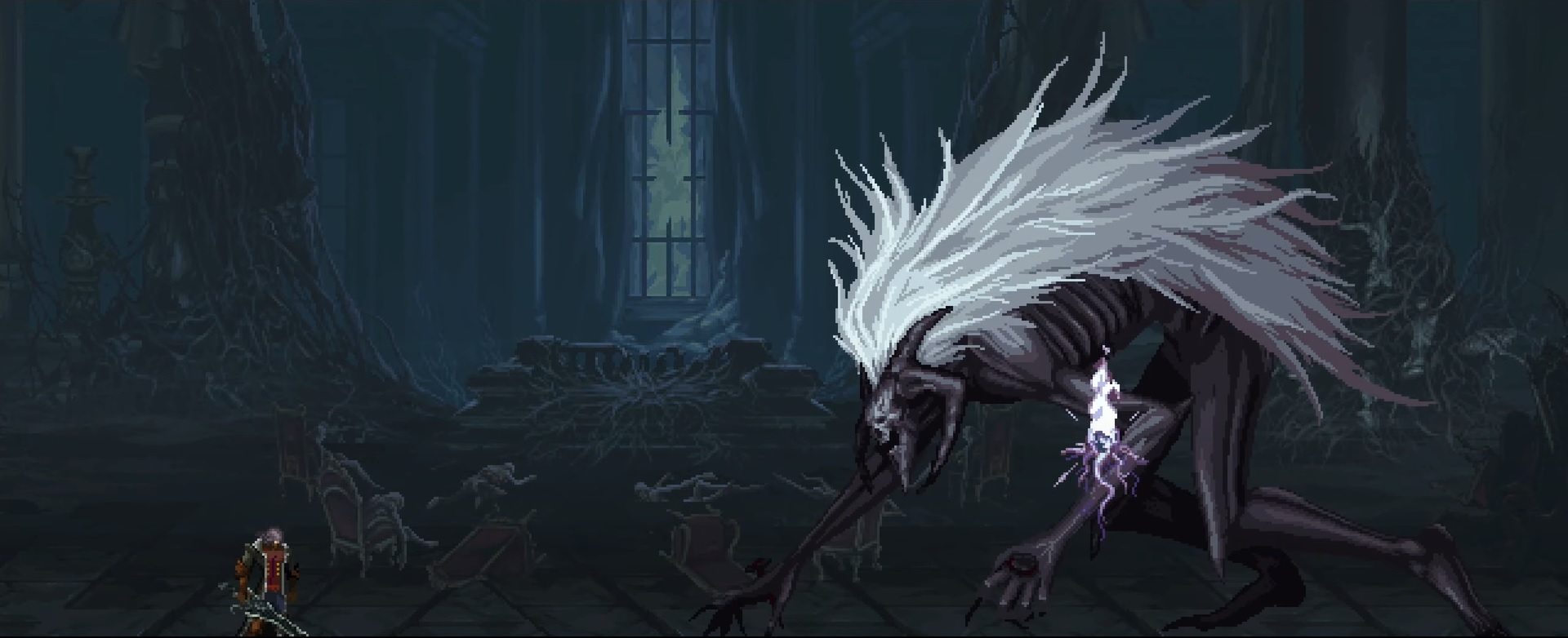 A screenshot of Manfredd the Accursed - a boss players must defeat to get the double jump in The Last Faith.