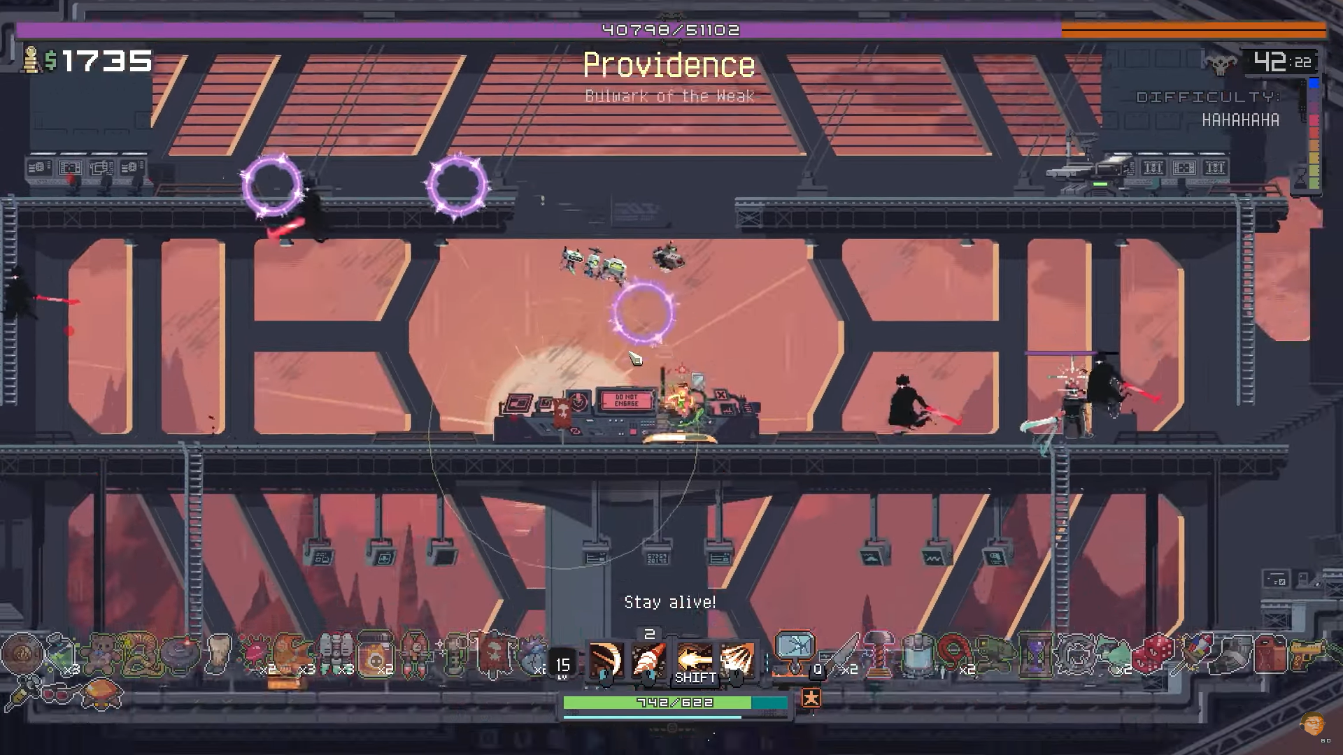 A gameplay screenshot of Risk of Rain: Returns. 