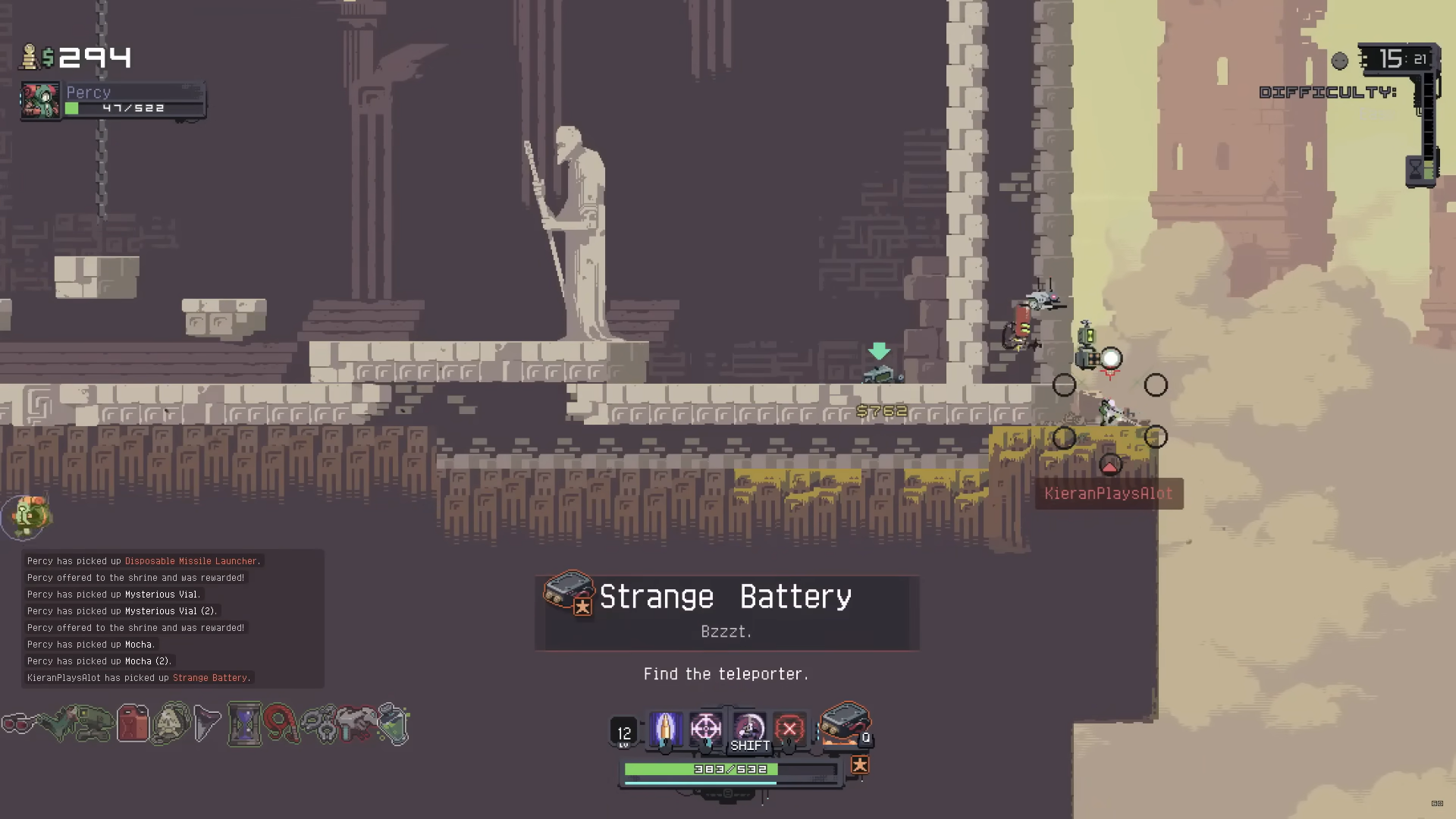 A screenshot of the Clay Pot holding the Strange Battery. 