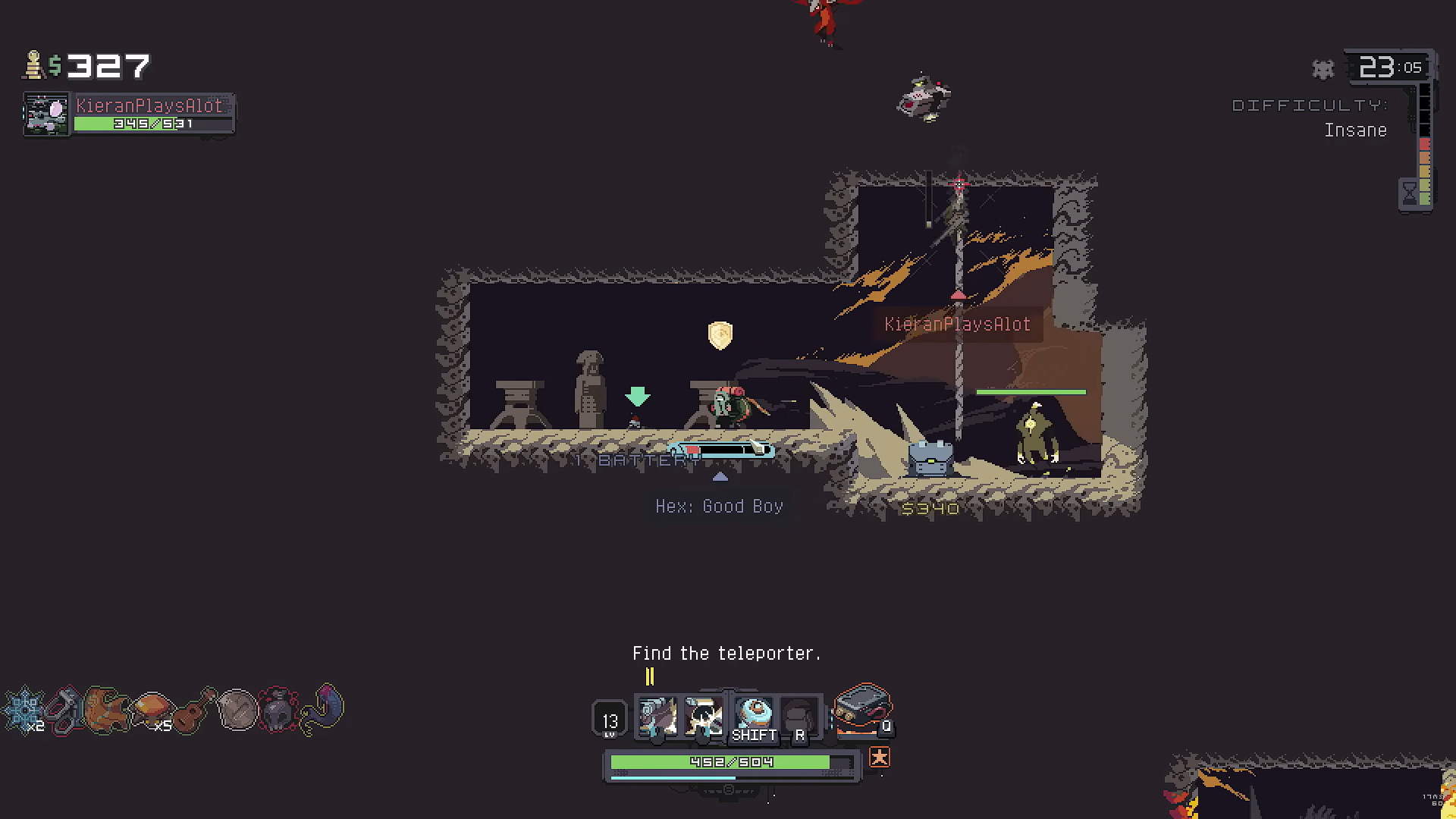 A screenshot of the secret character's location in Risk of Rain Returns. 