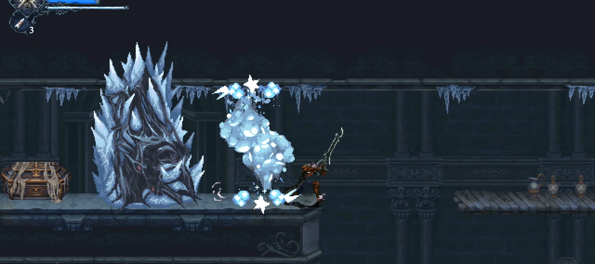 A screenshot of the ice crystal blocking the Ordens Palace master key chest. 