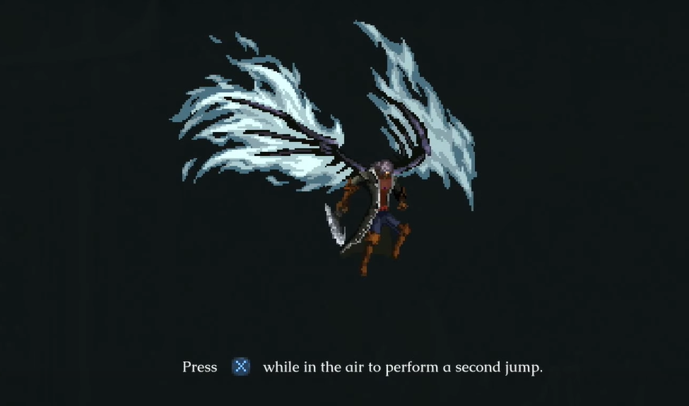 A screenshot on how to use the double jump in The Last Faith. 