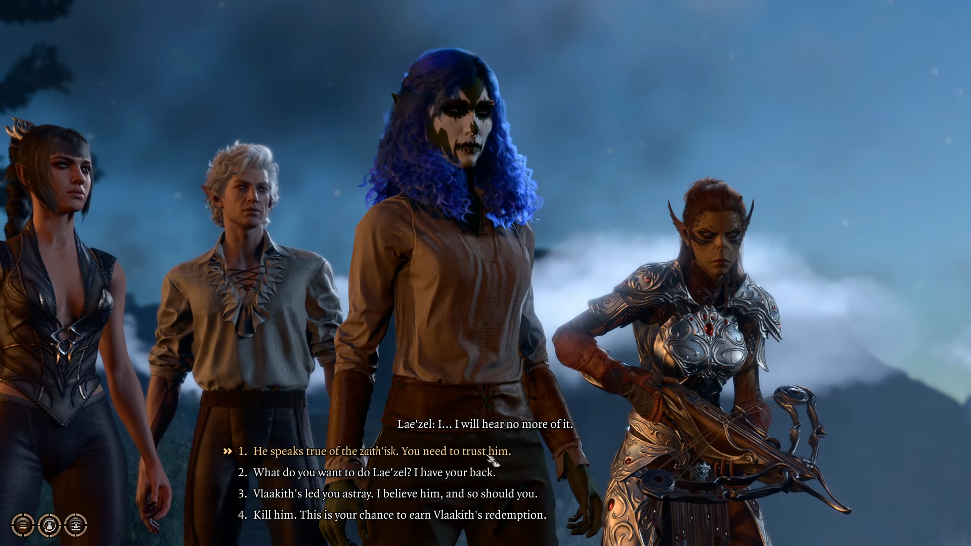 A screenshot of Lae'zel and her party in the Night Visit Quest in Baldur's Gate 3. 