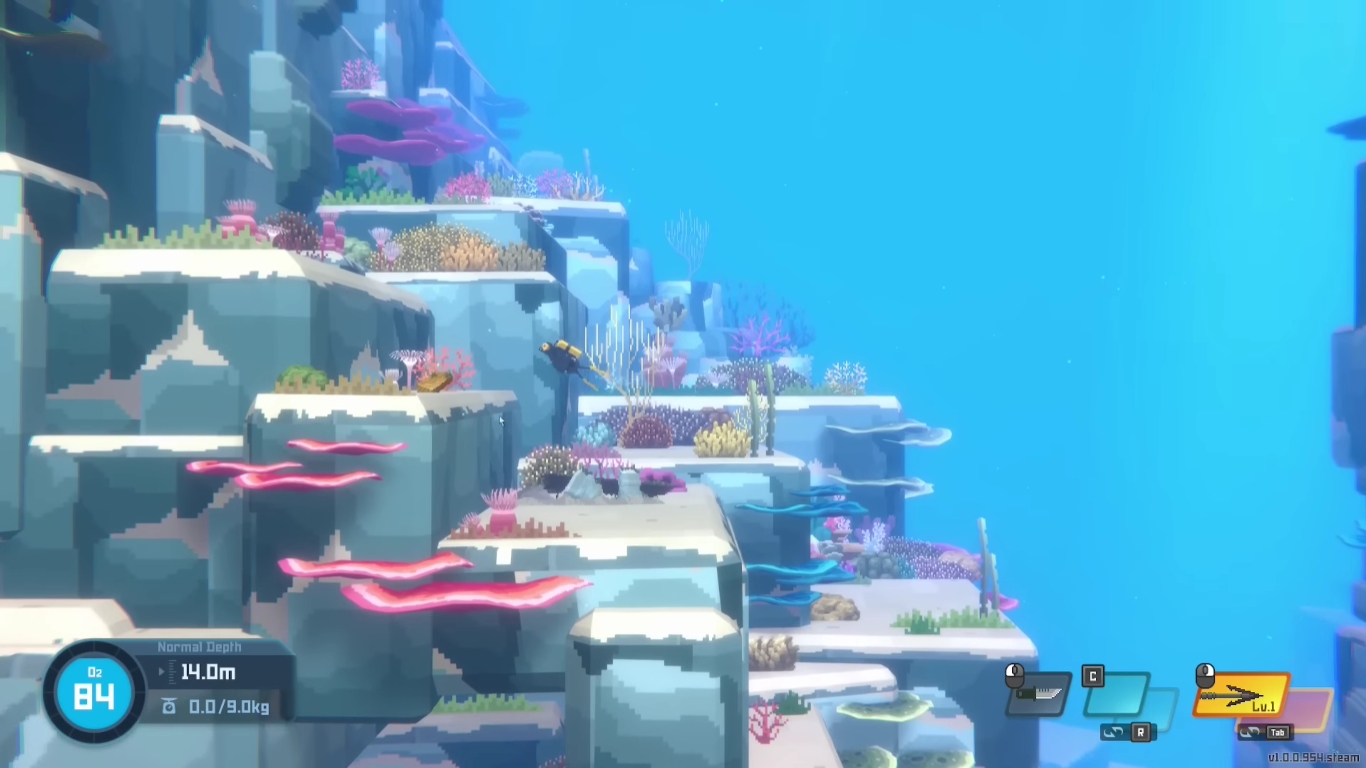 A screenshot of the underwater in Dave the Diver.