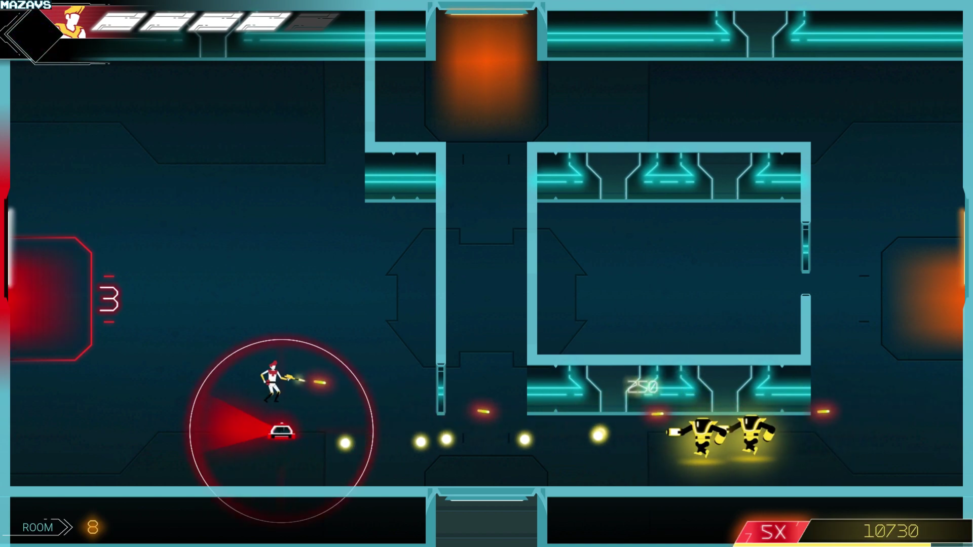 A screenshot of Room 8 in Berzerk: Recharged.