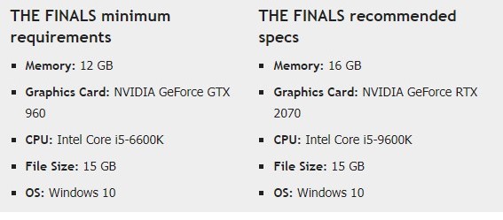 System Requirements to run The Finals on PC