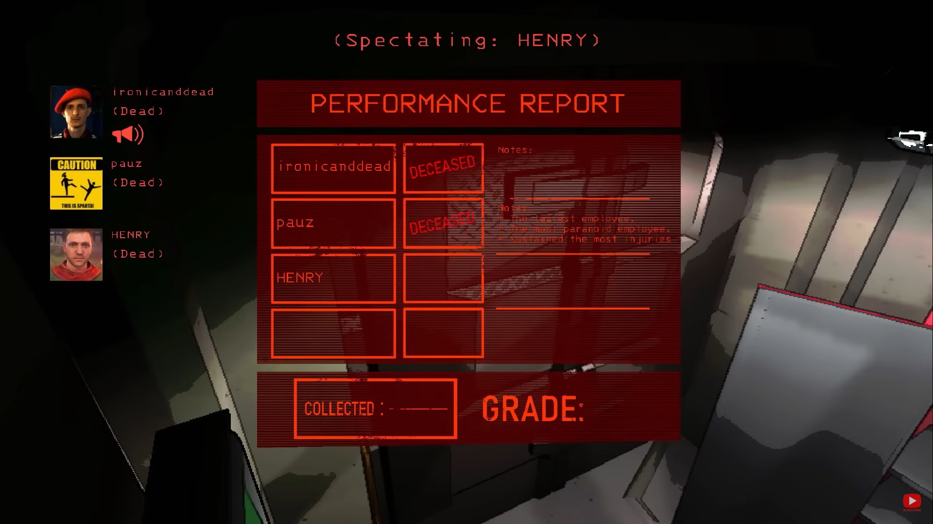 A screenshot of the Performance Report screen in Lethal Company.