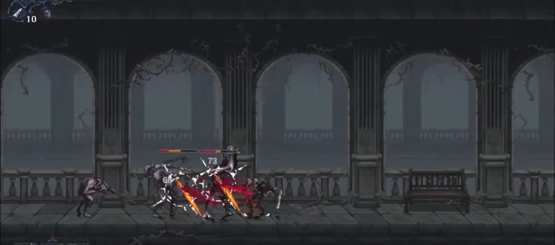 A screenshot of Eryk fighting against monsters in the mansion.