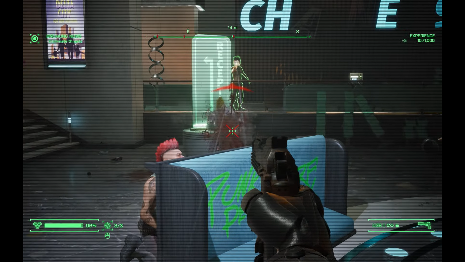 A screenshot showing RoboCop: Rogue City gunplay. 