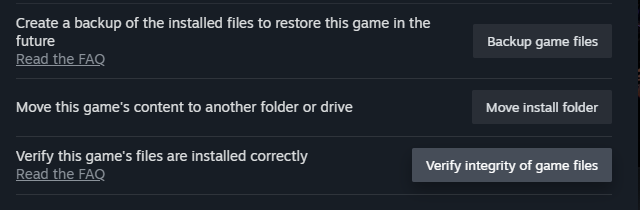 A screenshot of the Verify integrity of game files option on Steam. 