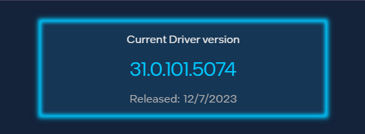 A screenshot showing the Current Driver version in Intel Arc Control. 