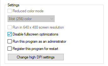 A screenshot of the Disable fullscreen optimizations option in Windows 10 which can help fix frame drop in Lethal Company. 