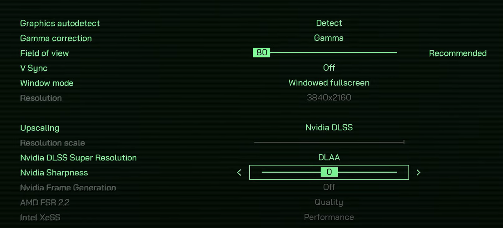 A screenshot of the video settings menu in RoboCop: Rogue City. 