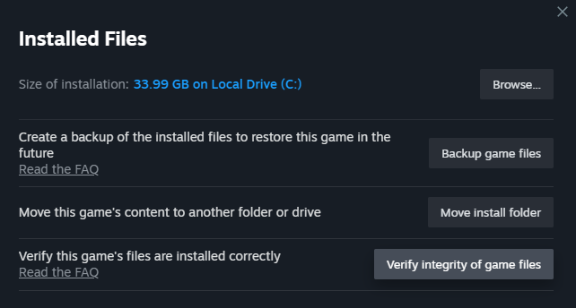 A screenshot of the Installed Files menu for RoboCop: Rogue City on Steam. 