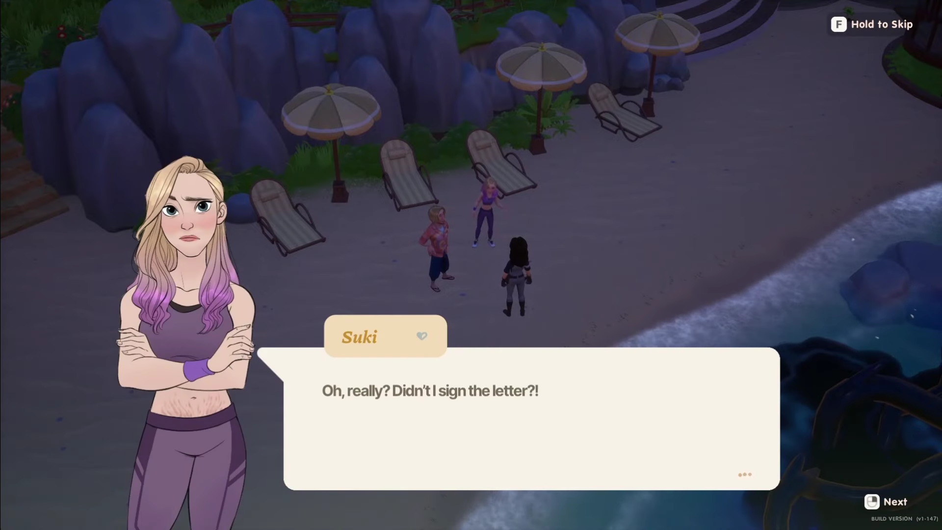 A screenshot of Suki's dialogue in Coral Island.