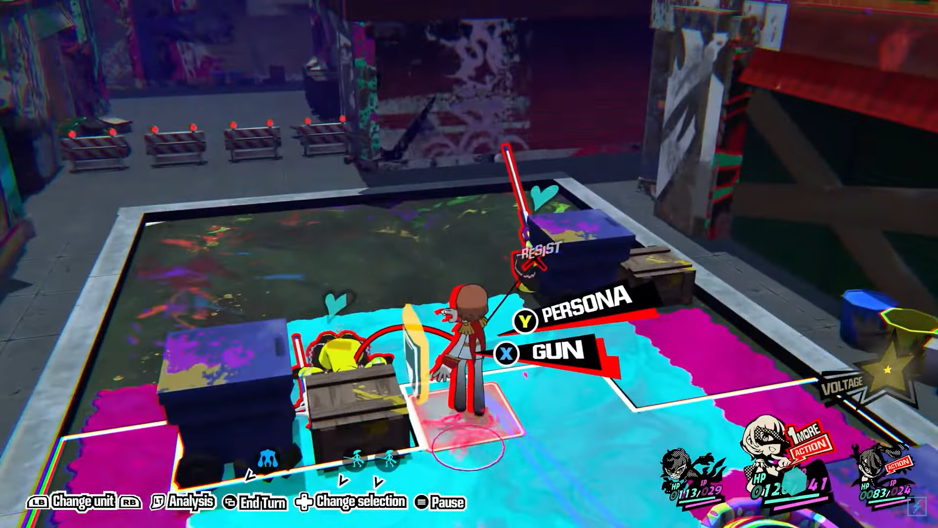 A screenshot of the Persona 5 Tactica gameplay. 