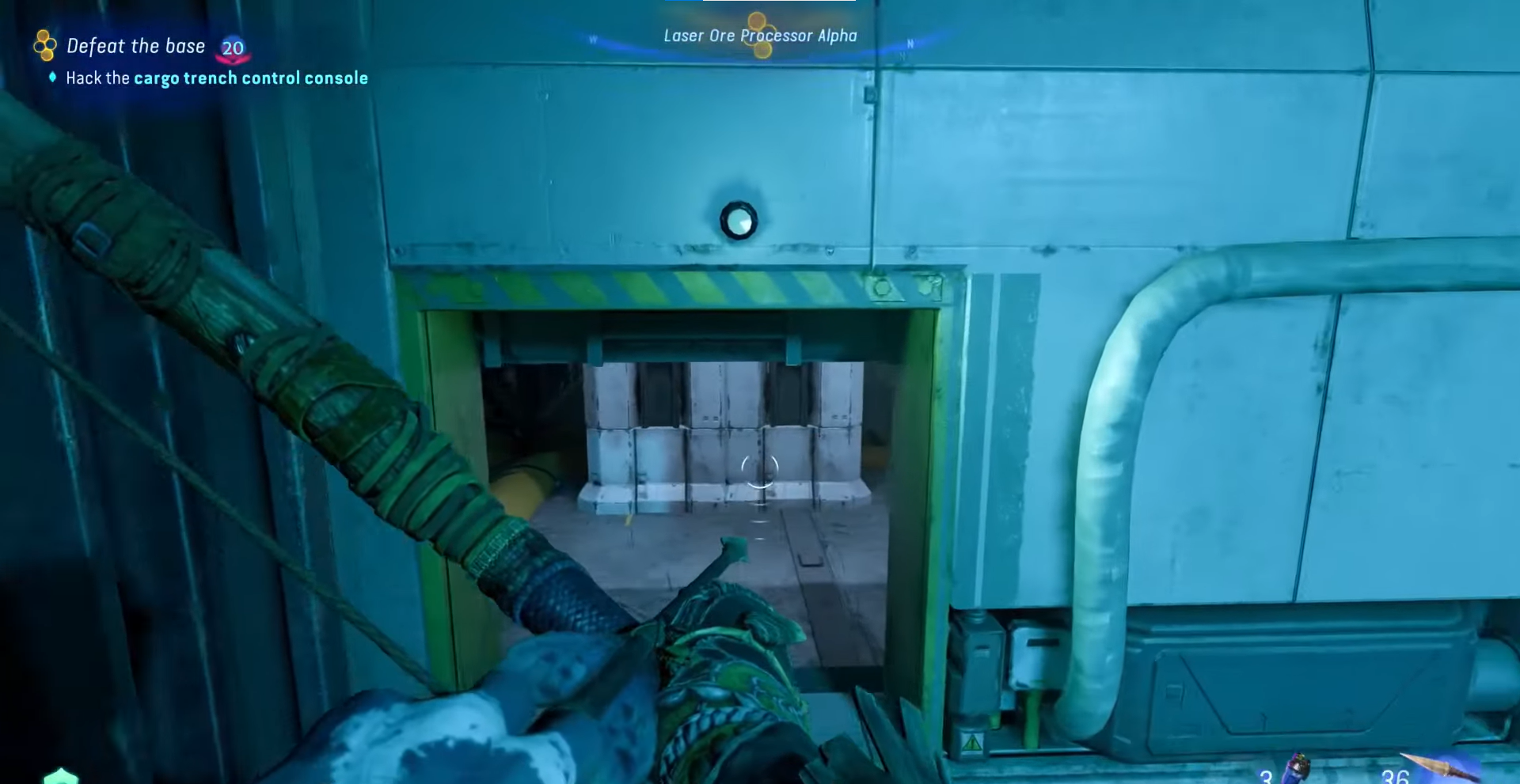 A screenshot of the small hole in the wall ladering to the cargo trench console. 