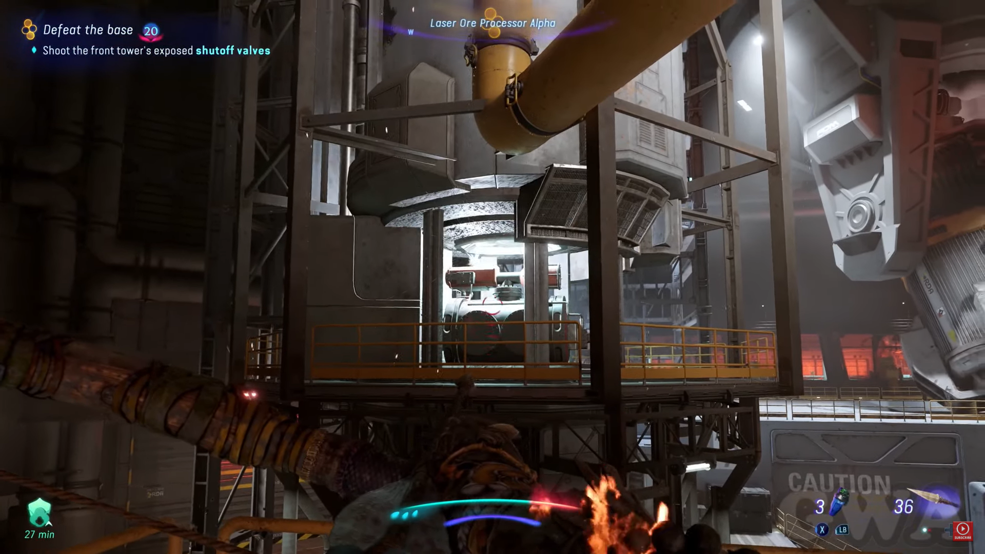 A screenshot of the exposed shutoff valves on the front tower in Avatar: Frontiers of Pandora. 