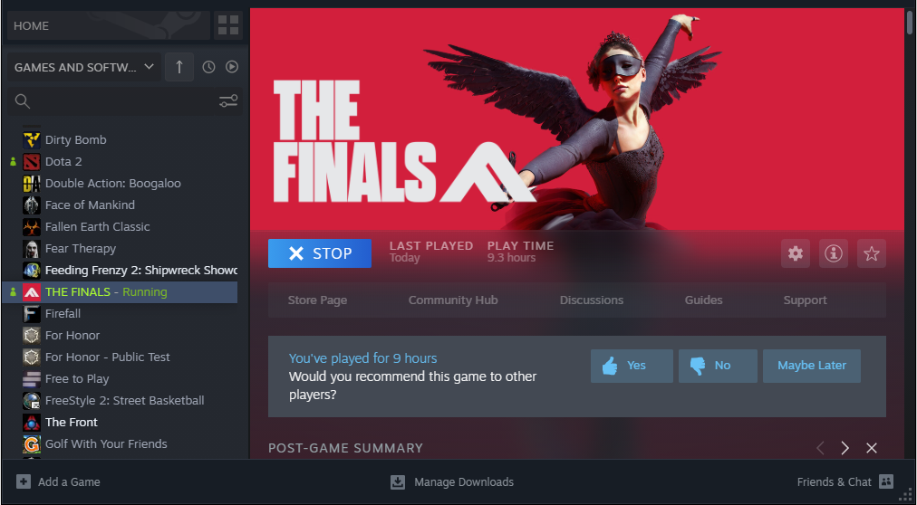 A screenshot of The Finals on Steam. 