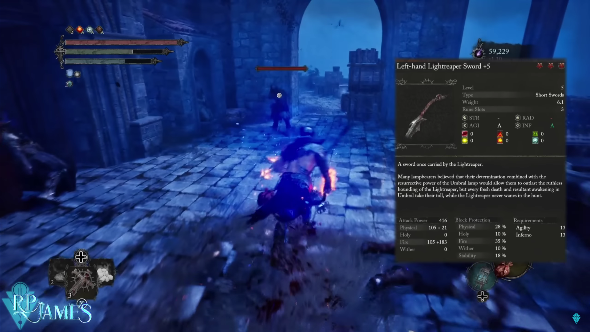 A screenshot of the left-land Lightreaper Sword in Lords of the Fallen.