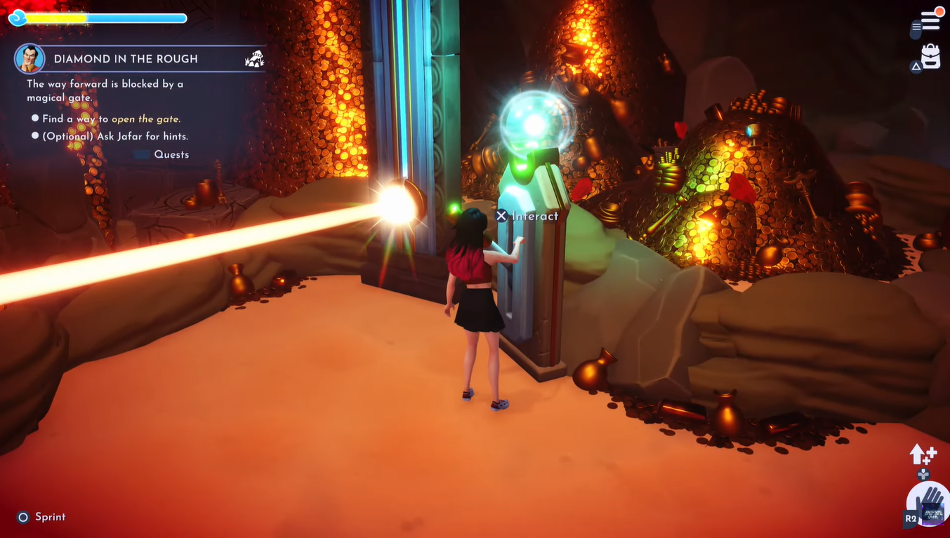 A screenshot of the player pulling down the lever to activate the light interrupter.