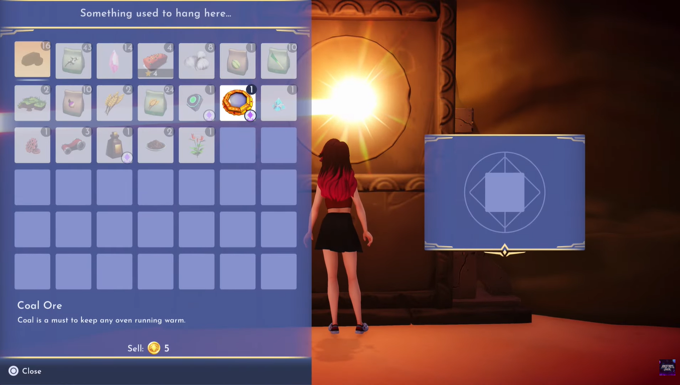 A screenshot of the player placing the mirror in the empty slot.