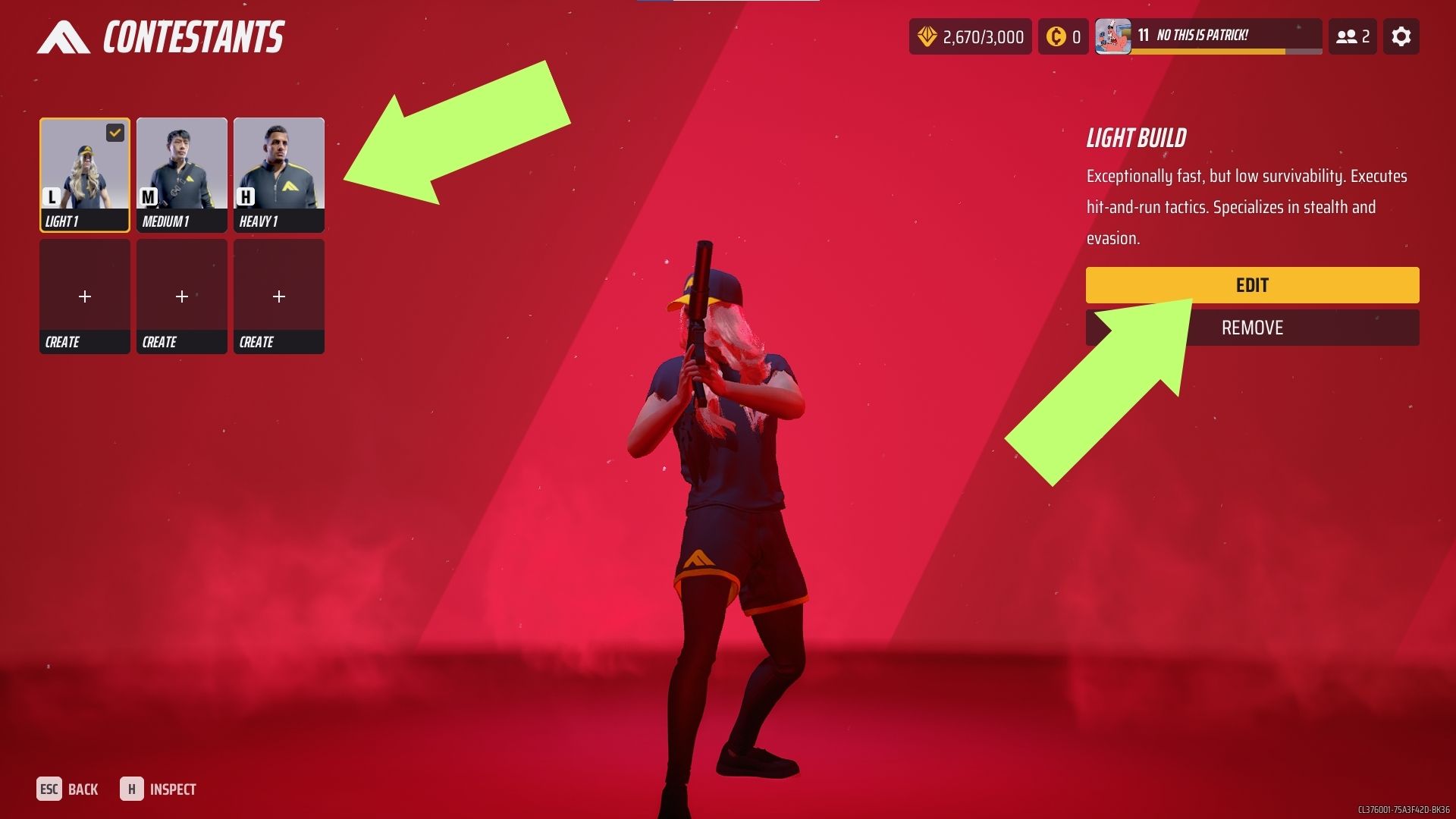 A screenshot of the The Finals Contestant menu. 