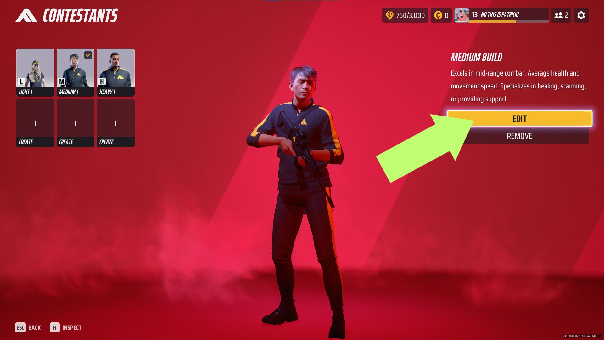A screenshot of the Edit button in The Final's Contestant menu. 