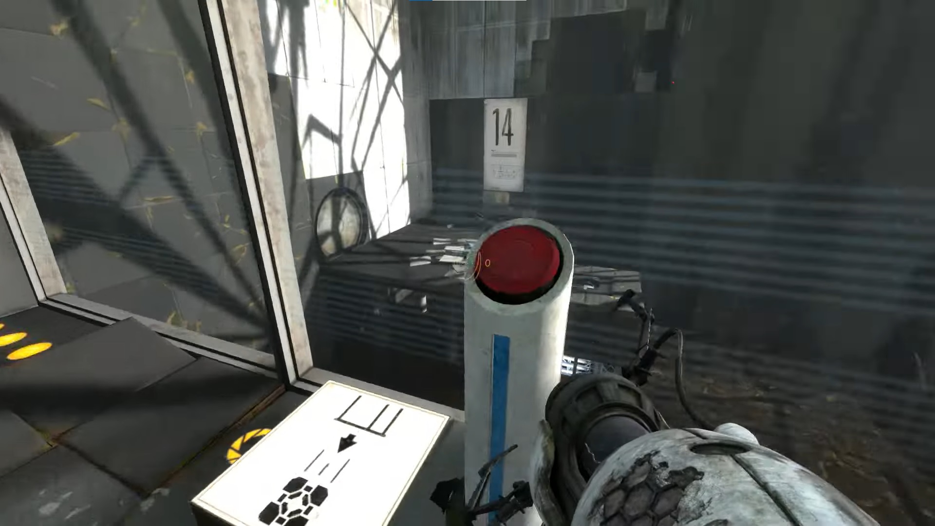 A screenshot of a red button in Portal: Revolution.