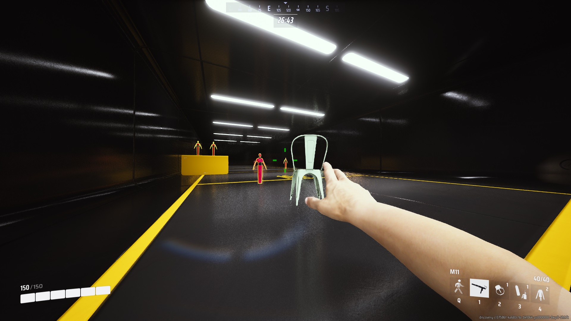 A screenshot of the Light Build throwing a chair onto a range target.