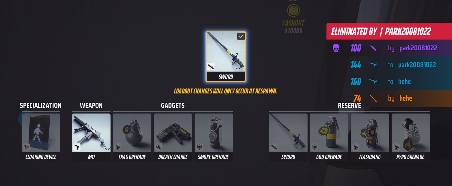 A screenshot showing Reserve loadout changes in The Finals. 