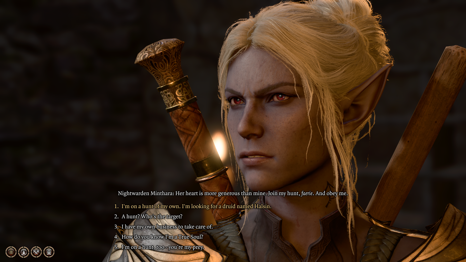 A screenshot of Nightwarden Minthara in Baldur's Gate 3. 