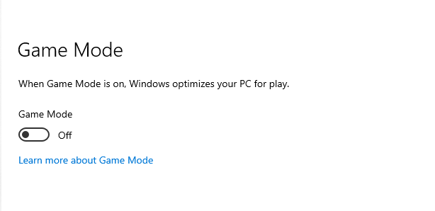 A screenshot of Windows Game Mode. 