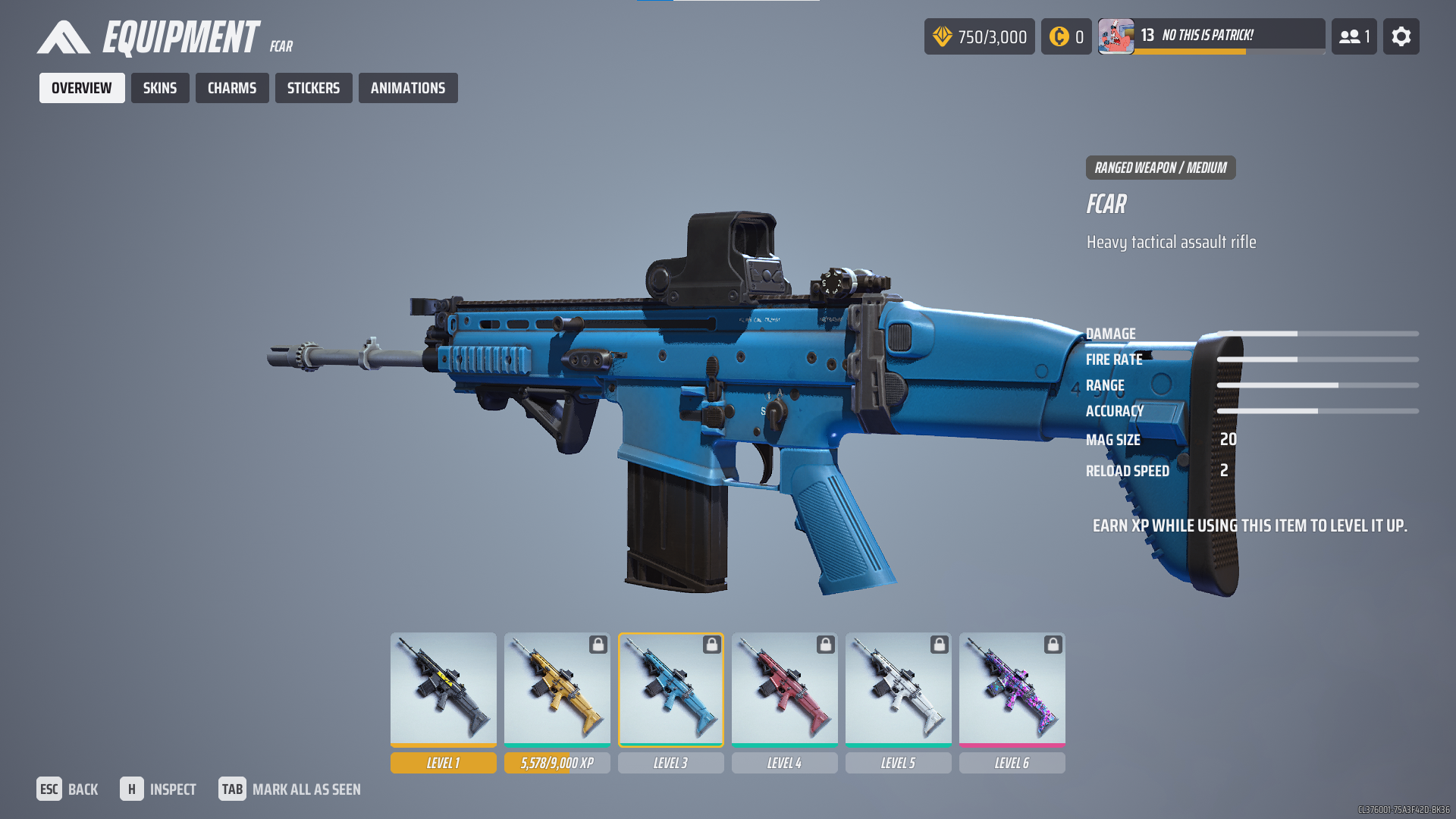 A screenshot of a blue FCAR skin in The Finals. 