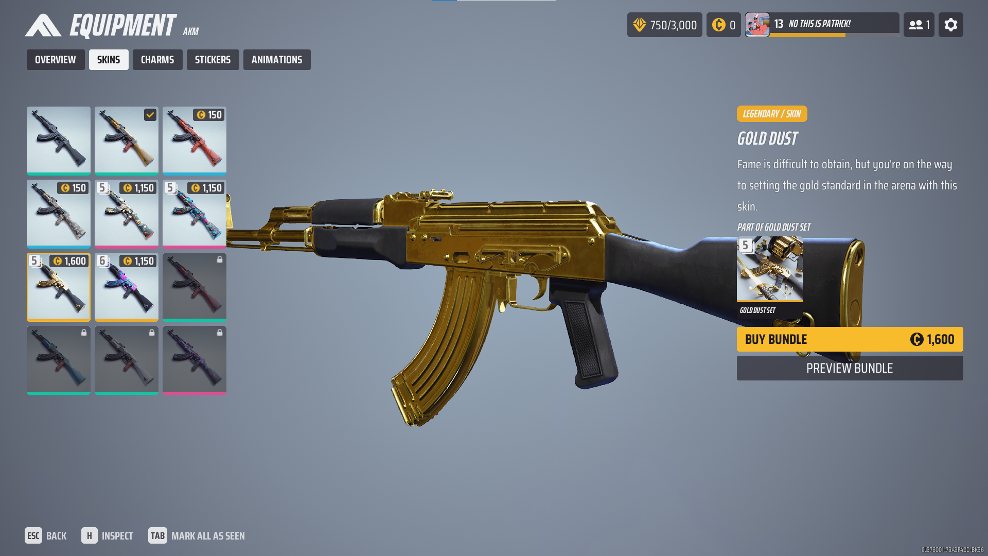 A screenshot of the Gold Dust AKM skin in The Finals. 
