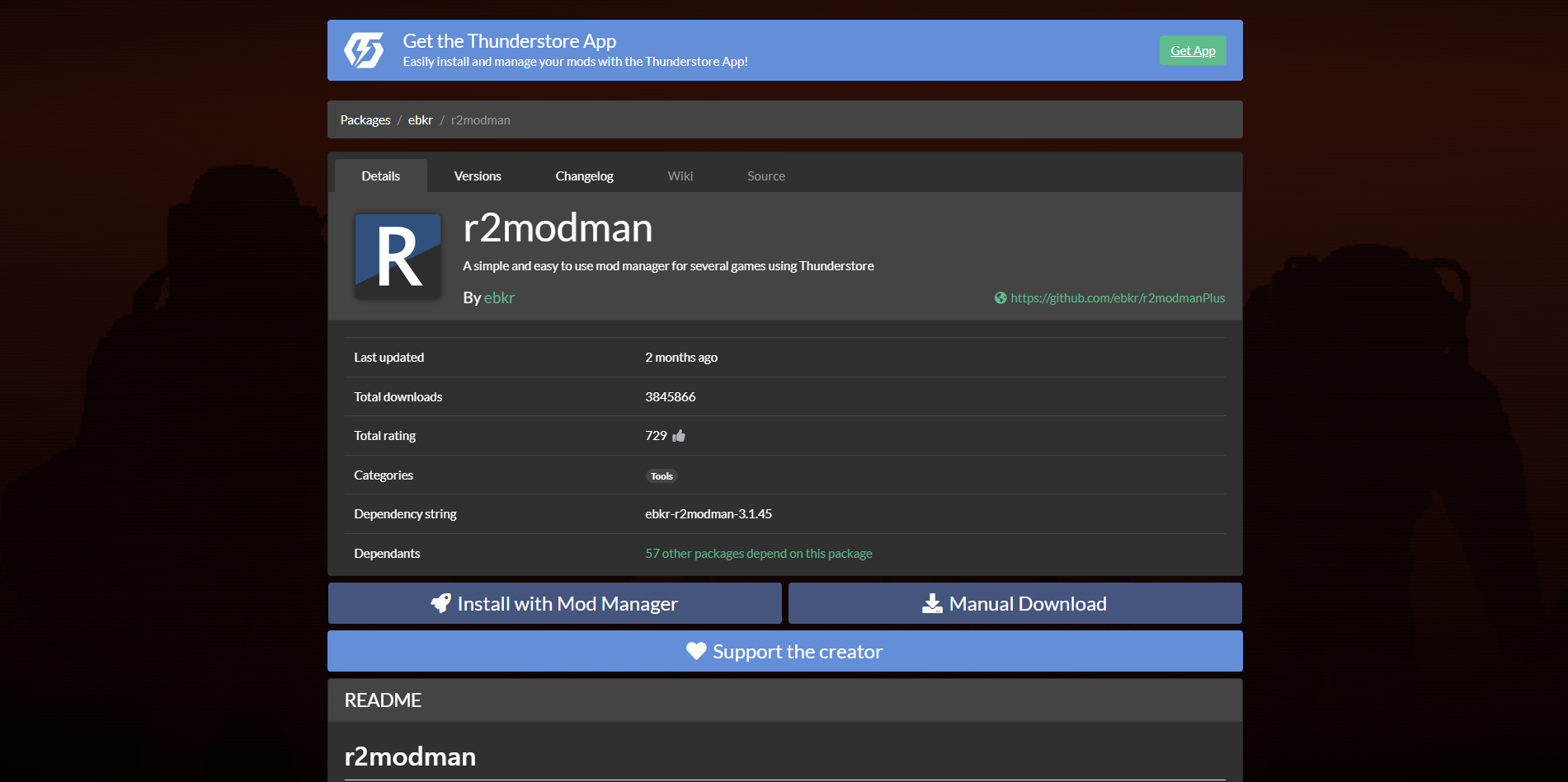 A screenshot of the r2modman mod manager for Lethal Company. 