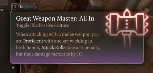 A screenshot of the Great Weapon Master: all in Feature. 