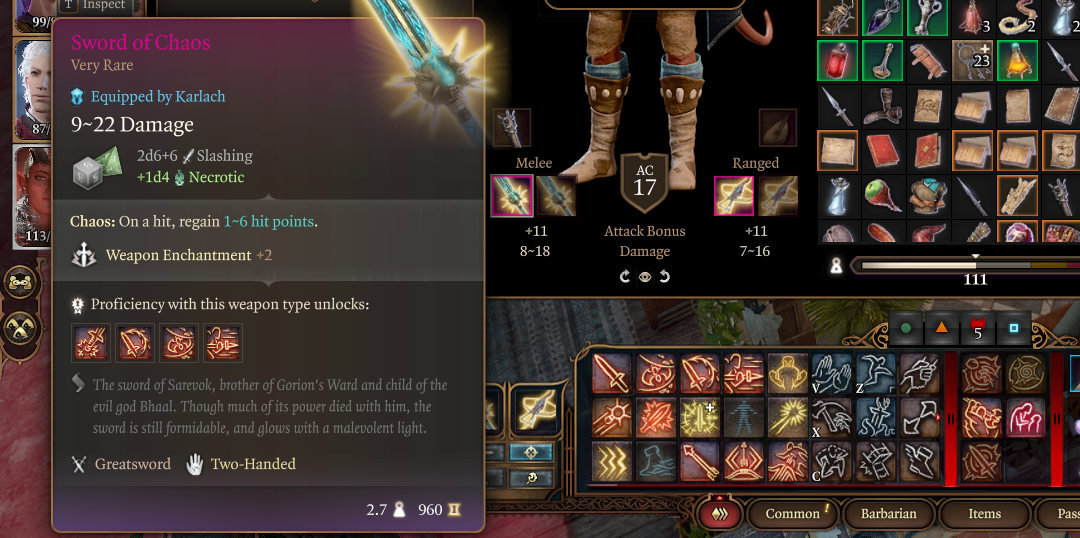 A screenshot of the Sword of Chaos in Baldur's Gate 3. 