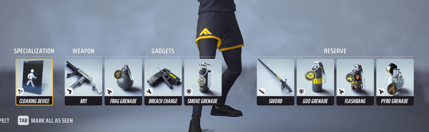 A screenshot of loadout options in The Finals. 