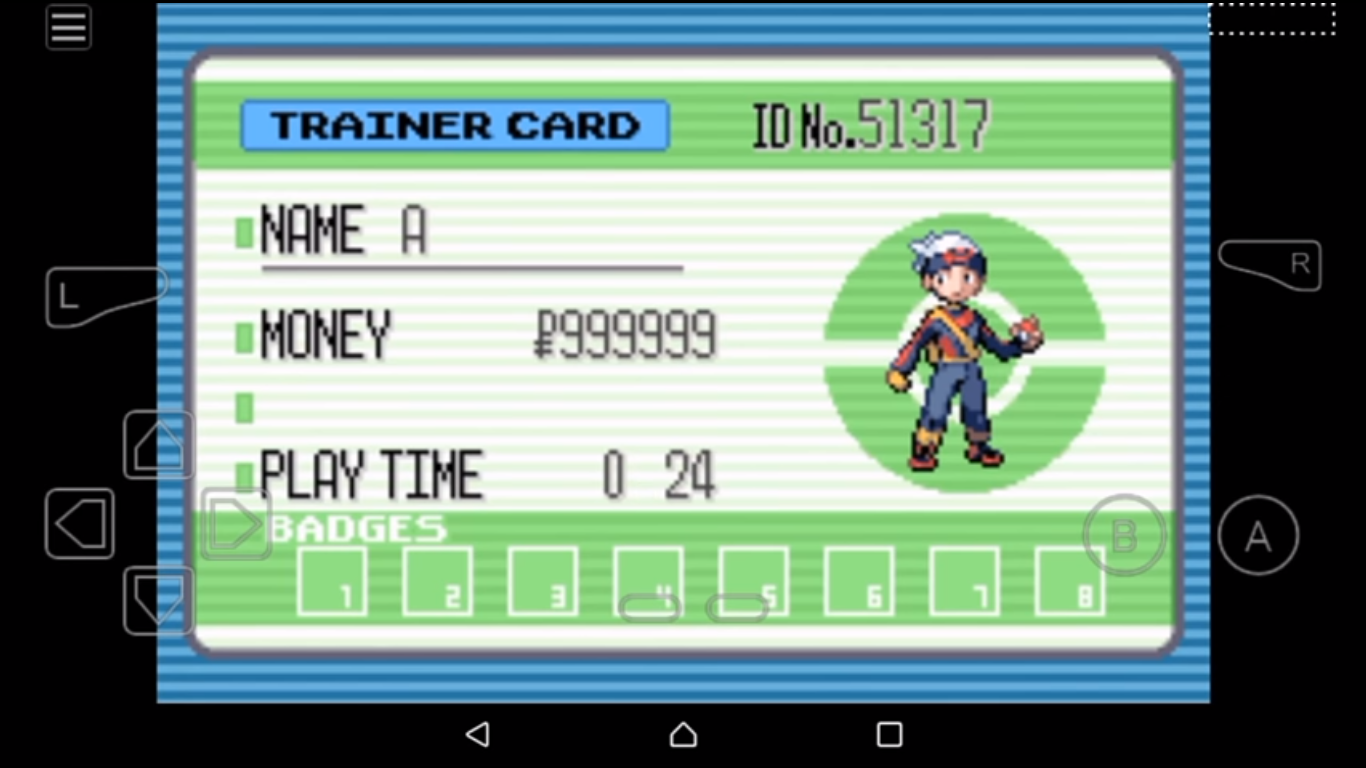 A screenshot of the infinite money cheat in Pokemon Ruby.