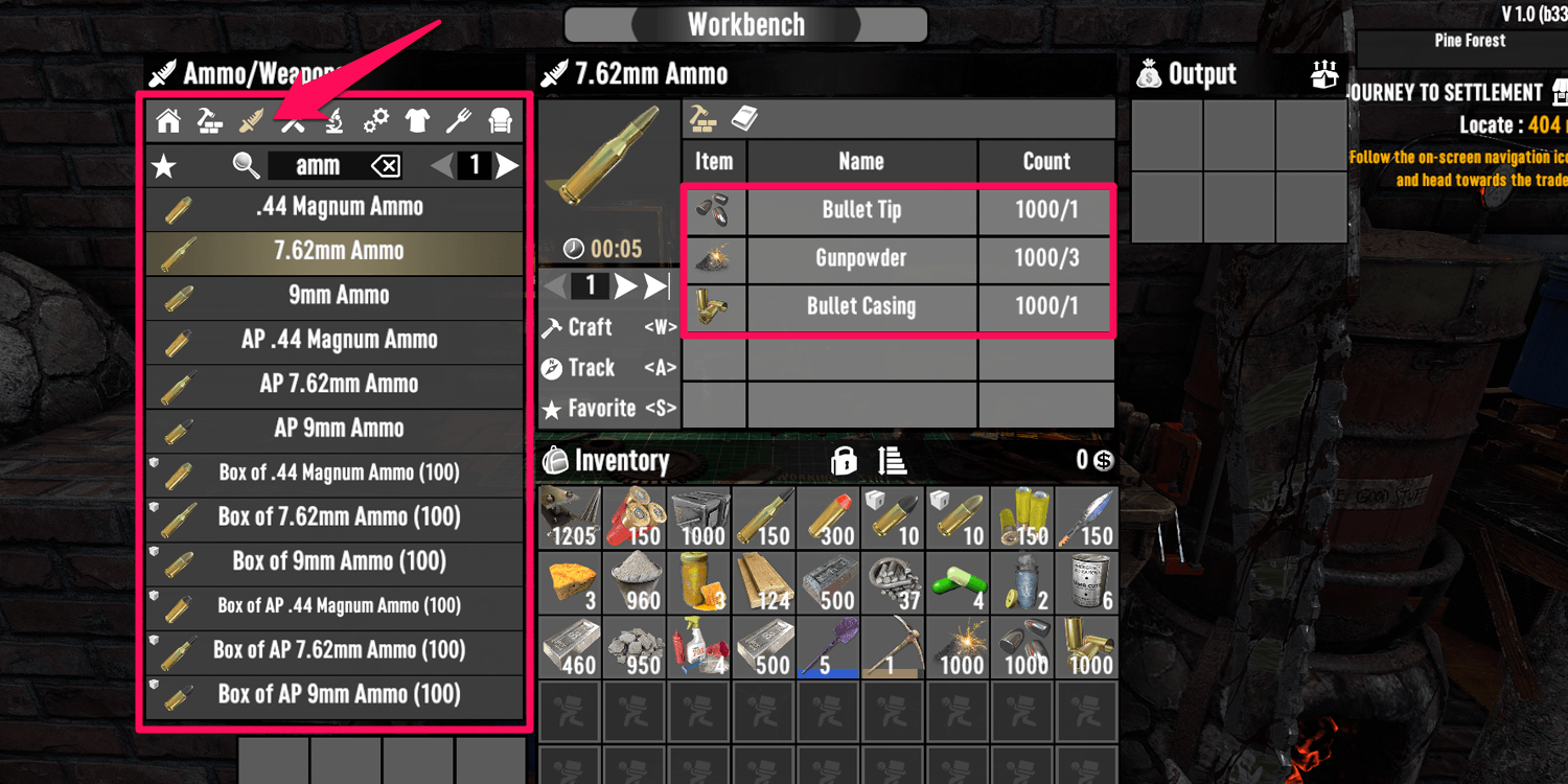 7 Days to Die Crafting Ammo in a workbench