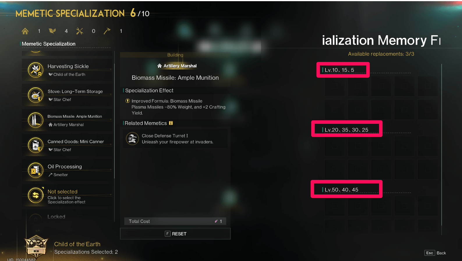 Once Human Specilization Bracket