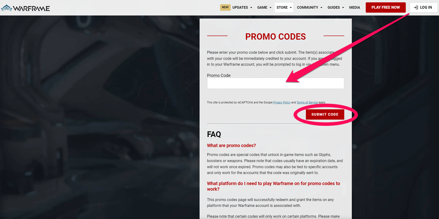 Warframe Submitting Codes