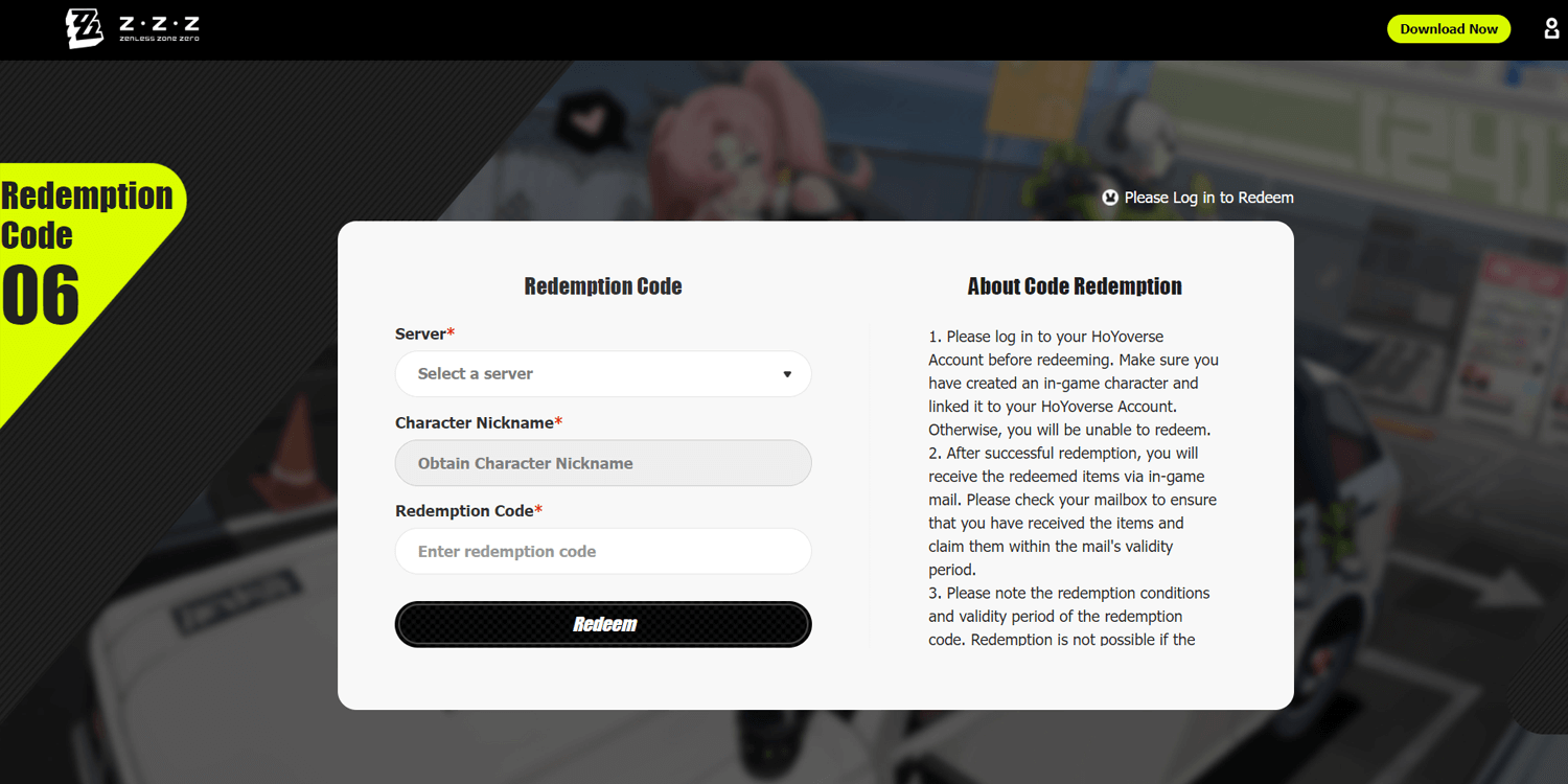 Zenless Zone Zero Redeem Website