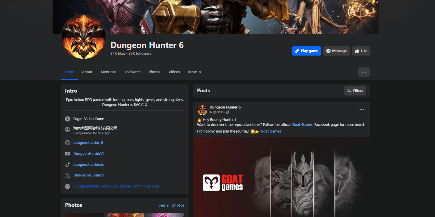 Dungeon Hunter 6 Facebook